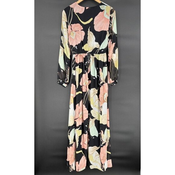 LuLu's Women's Floral Maxi Dress M Black Pink Fairy Whimsigoth Wedding Guest - Picture 2 of 13
